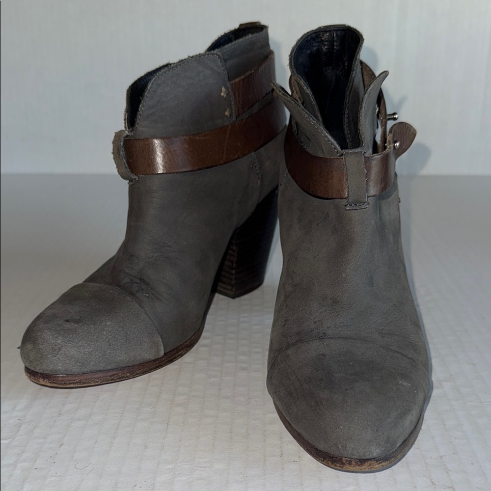 Rag & Bone Harrow Gray With Brown Strap Leather Bootie